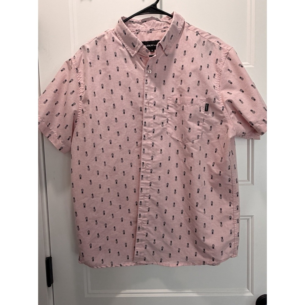 Molokai Surf Co. Pink Pineapple Hawaiian SS Surf Beach Button Shirt Mens XL
